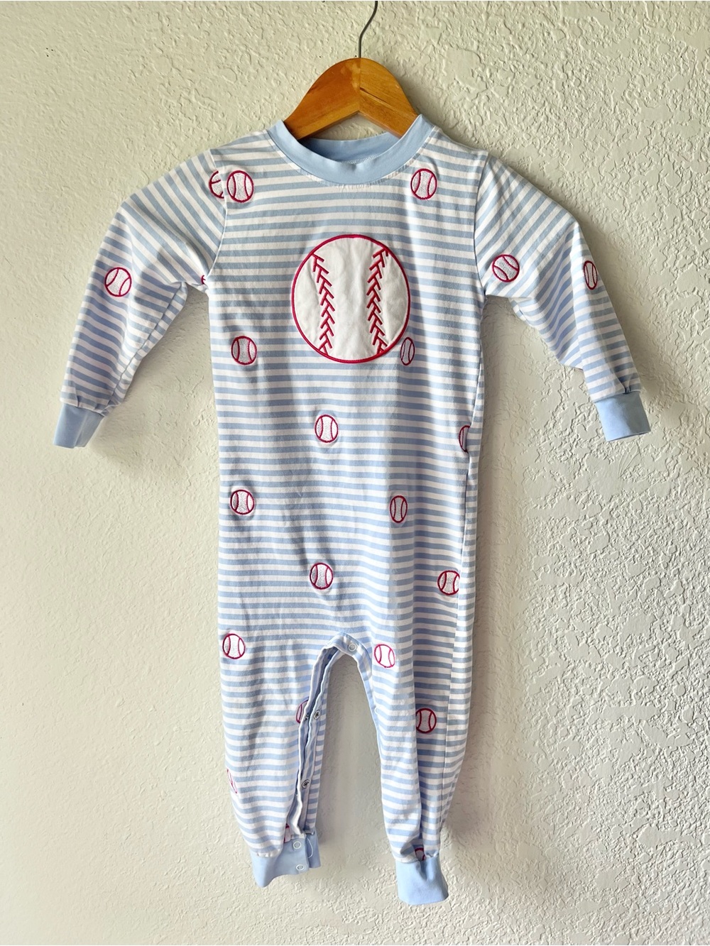 Busy Bees Smocks Baseball Striped Embroidered Pajamas Sz 3T